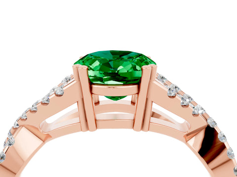 Rose gold Oval Cut Emerald Solitaire Ring with Four-Prong Setting and Twisted Pavé Band_4