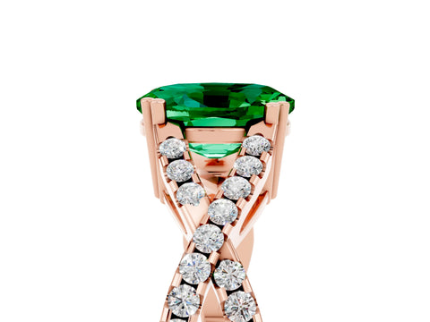 Rose gold Oval Cut Emerald Solitaire Ring with Four-Prong Setting and Twisted Pavé Band_5