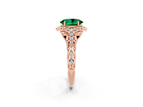 Rose gold Oval Cut Emerald Solitaire Ring with Hidden Halo and Pavé Band_14