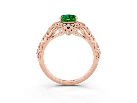 Rose gold Oval Cut Emerald Solitaire Ring with Hidden Halo and Pavé Band_15