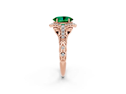 Rose gold Oval Cut Emerald Solitaire Ring with Hidden Halo and Pavé Band_22