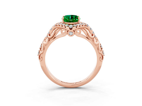Rose gold Oval Cut Emerald Solitaire Ring with Hidden Halo and Pavé Band_23