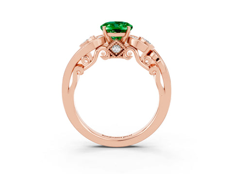Rose gold Oval Cut Emerald Solitaire Ring with Milgrain Pavé Band and Four-Prong Setting_27