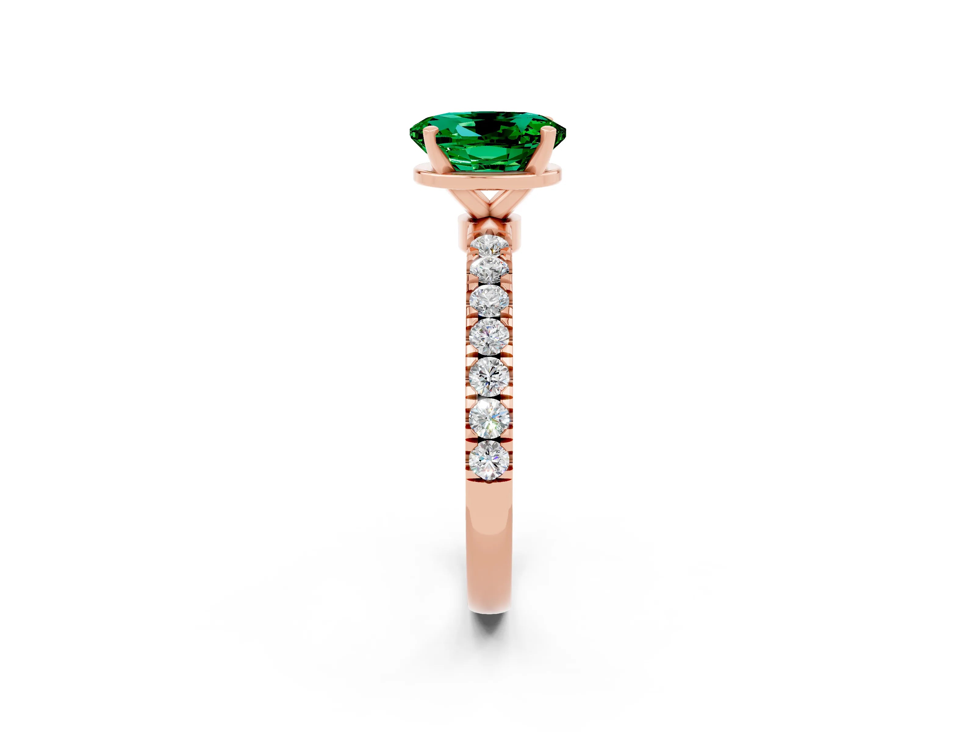 Rose gold Oval Cut Emerald Solitaire Ring with Pavé Accents and Four-Prong Setting_2