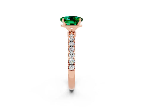 Rose gold Oval Cut Emerald Solitaire Ring with Pavé Accents and Four-Prong Setting_2