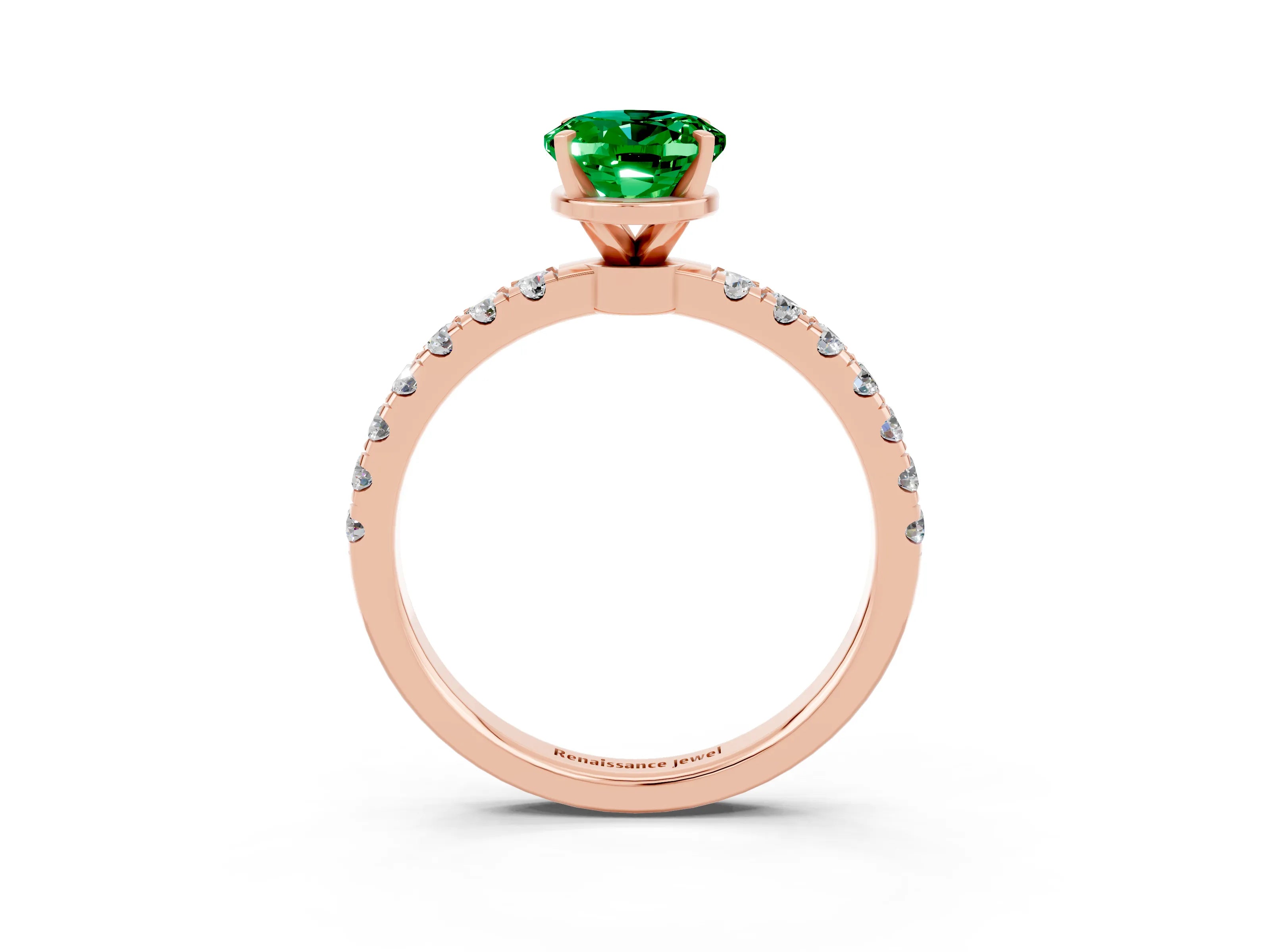 Rose gold Oval Cut Emerald Solitaire Ring with Pavé Accents and Four-Prong Setting_3