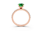 Rose gold Oval Cut Emerald Solitaire Ring with Pavé Accents and Four-Prong Setting_3