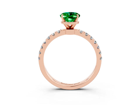 Rose gold Oval Cut Emerald Solitaire Ring with Pavé Accents and Four-Prong Setting_3