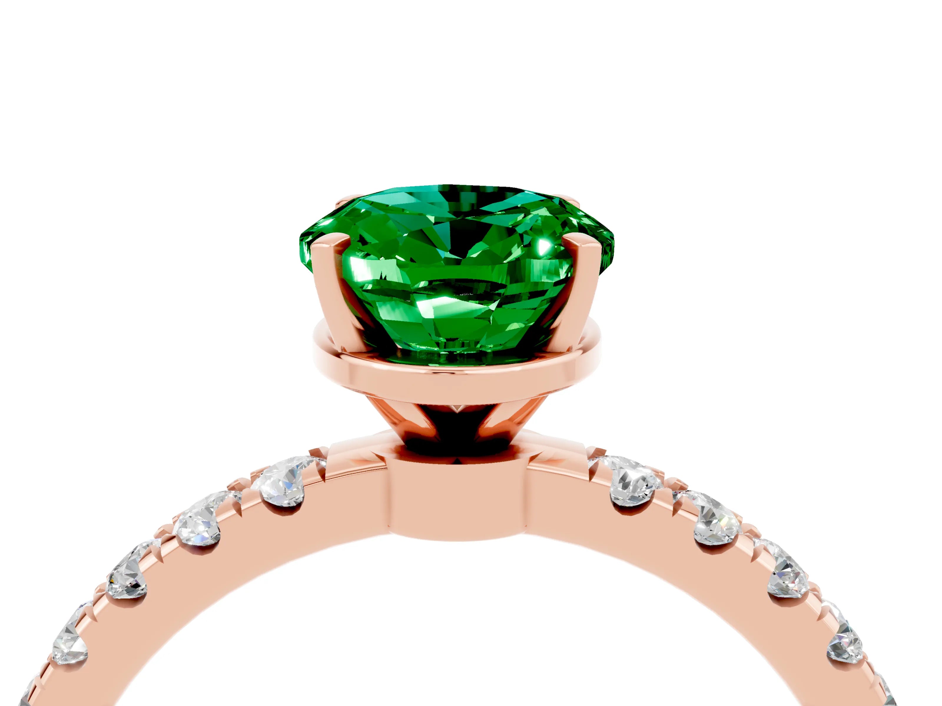 Rose gold Oval Cut Emerald Solitaire Ring with Pavé Accents and Four-Prong Setting_4