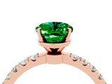 Rose gold Oval Cut Emerald Solitaire Ring with Pavé Accents and Four-Prong Setting_4
