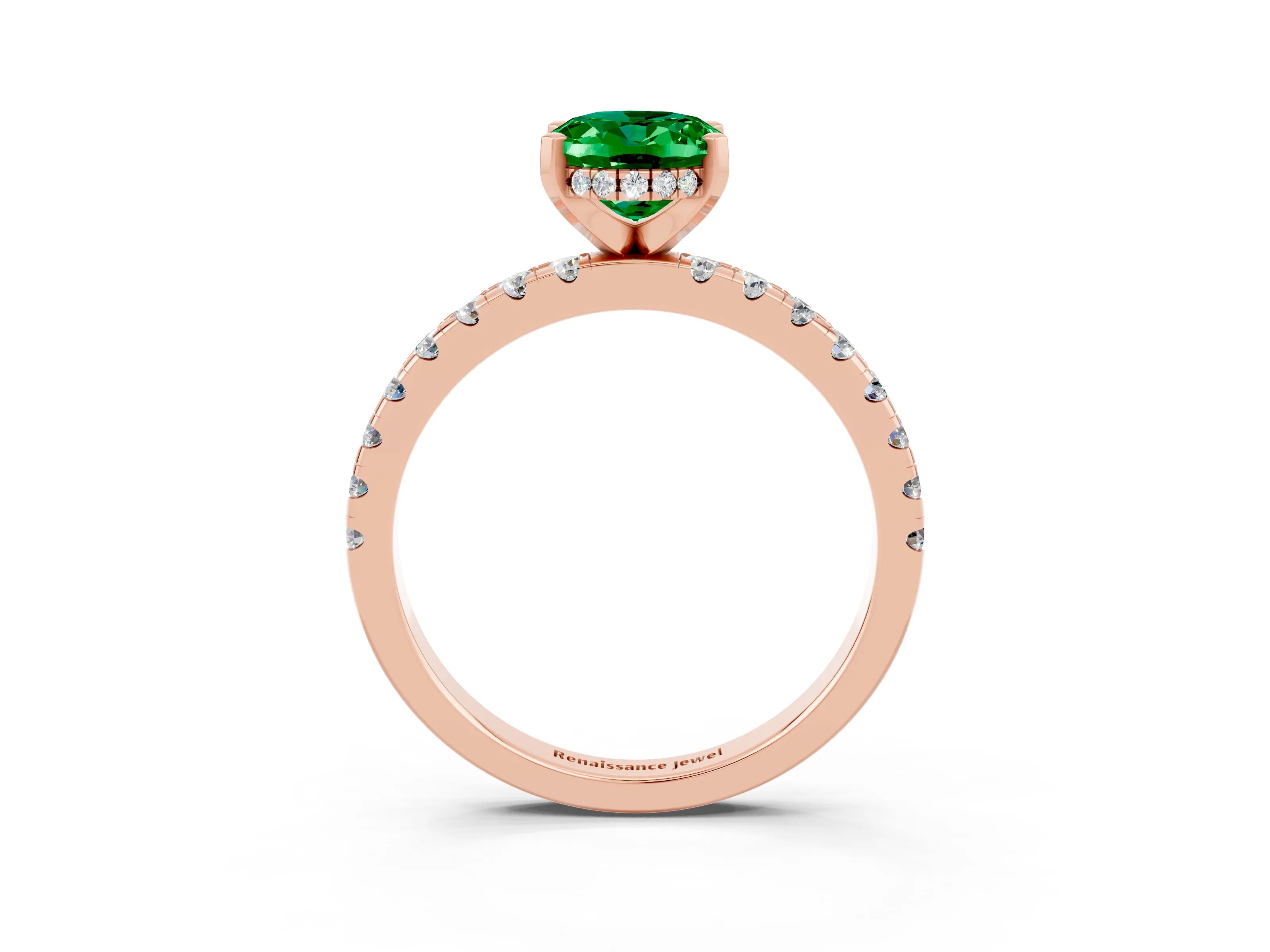 Rose gold Oval Cut Emerald Solitaire Ring with Pavé Band and Four-Prong Setting_27