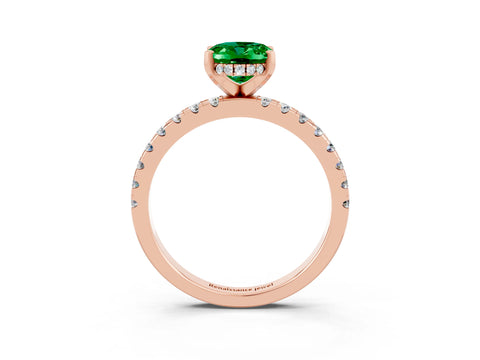 Rose gold Oval Cut Emerald Solitaire Ring with Pavé Band and Four-Prong Setting_27