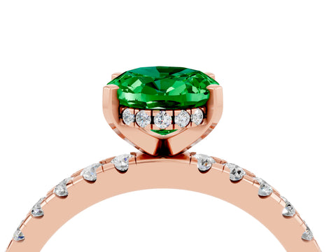 Rose gold Oval Cut Emerald Solitaire Ring with Pavé Band and Four-Prong Setting_28