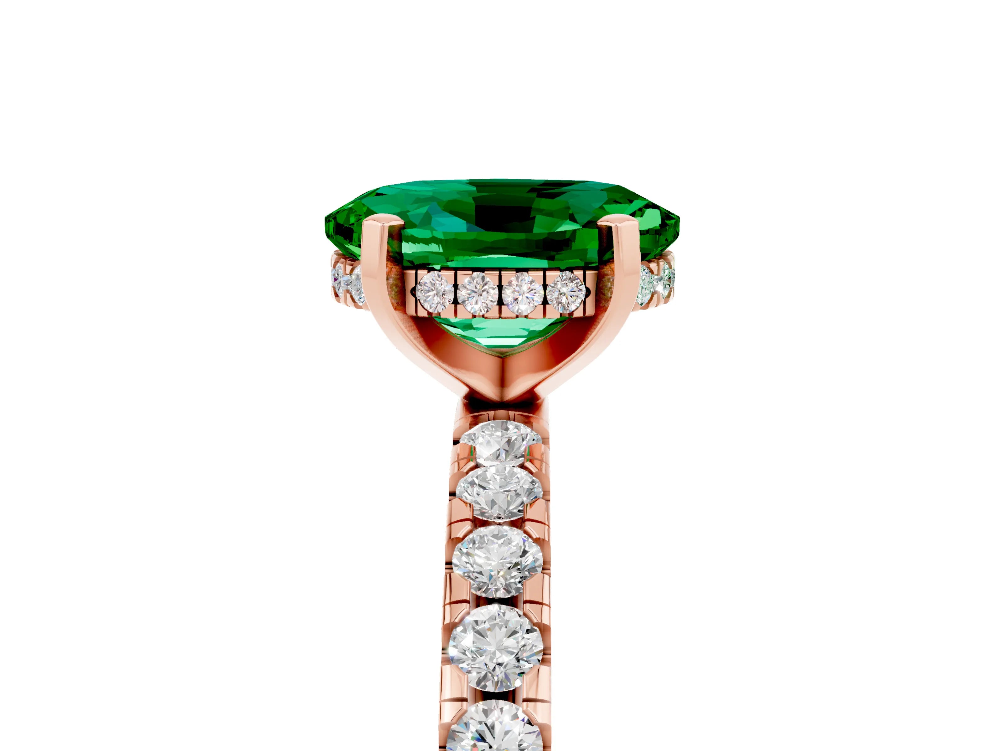 Rose gold Oval Cut Emerald Solitaire Ring with Pavé Band and Four-Prong Setting_29