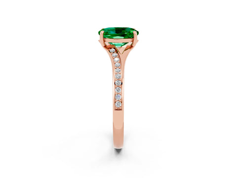 Rose gold Oval Cut Emerald Solitaire Ring with Pavé Band and Prong Setting_14