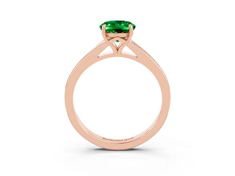 Rose gold Oval Cut Emerald Solitaire Ring with Pavé Band and Prong Setting_15