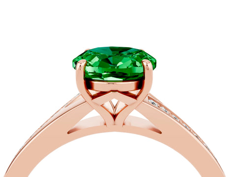 Rose gold Oval Cut Emerald Solitaire Ring with Pavé Band and Prong Setting_16