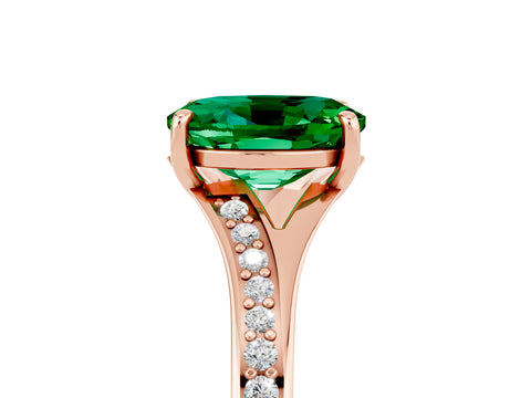 Rose gold Oval Cut Emerald Solitaire Ring with Pavé Band and Prong Setting_17