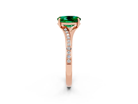 Rose gold Oval Cut Emerald Solitaire Ring with Pavé Band and Prong Setting_2