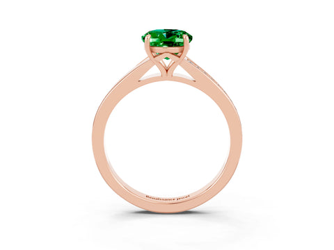 Rose gold Oval Cut Emerald Solitaire Ring with Pavé Band and Prong Setting_3