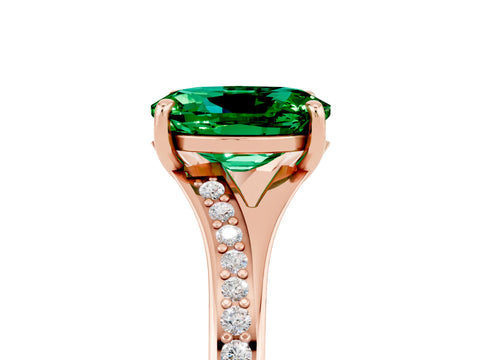 Rose gold Oval Cut Emerald Solitaire Ring with Pavé Band and Prong Setting_5