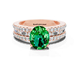 Rose gold Oval Cut Emerald Solitaire Ring with Pavé and Channel Set Band