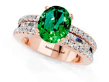 Rose gold Oval Cut Emerald Solitaire Ring with Pavé and Channel Set Band_1