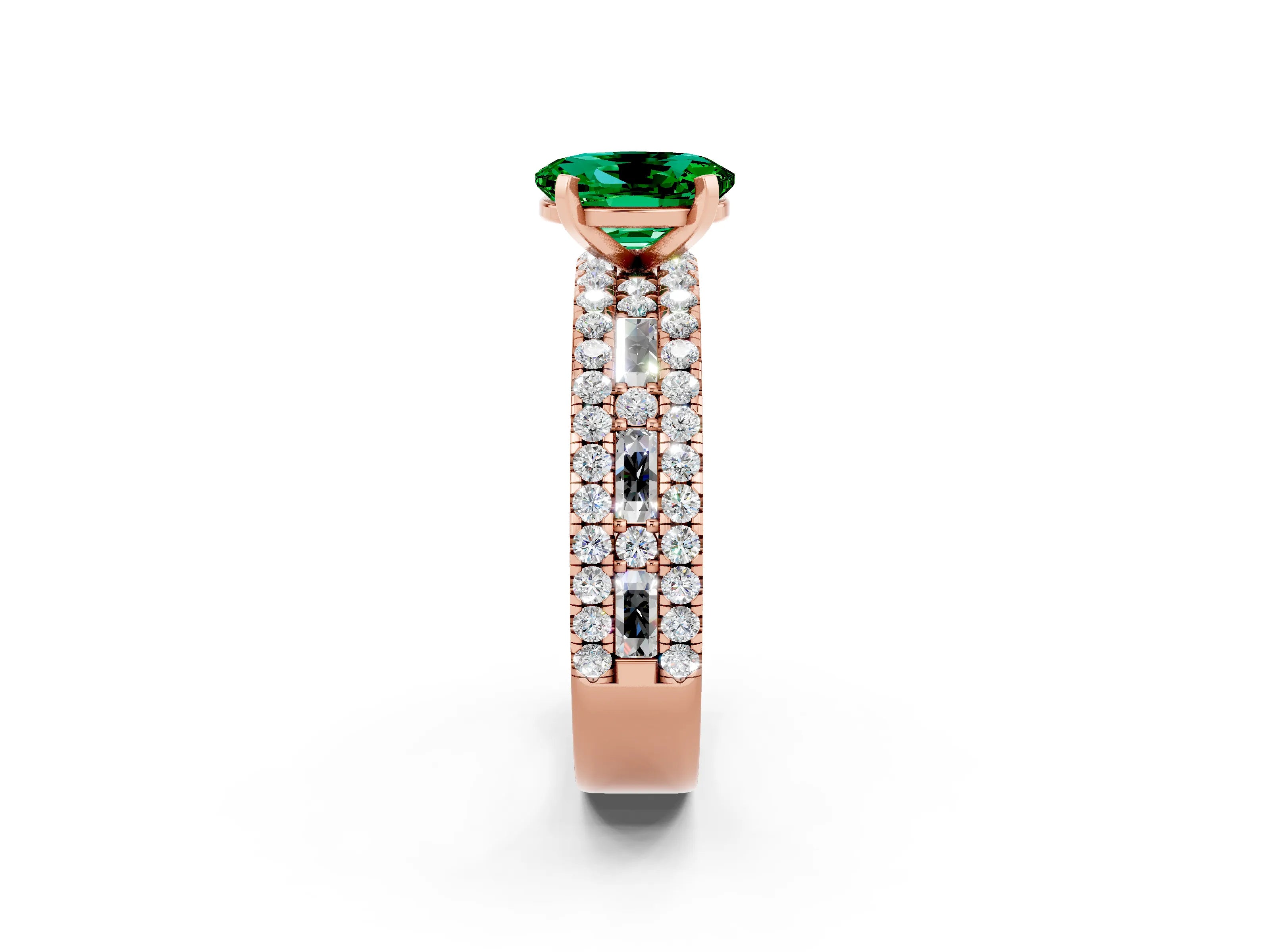 Rose gold Oval Cut Emerald Solitaire Ring with Pavé and Channel Set Band_2