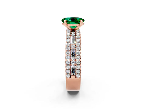 Rose gold Oval Cut Emerald Solitaire Ring with Pavé and Channel Set Band_2