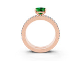 Rose gold Oval Cut Emerald Solitaire Ring with Pavé and Channel Set Band_3