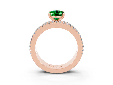 Rose gold Oval Cut Emerald Solitaire Ring with Pavé and Channel Set Band_3