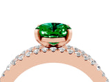 Rose gold Oval Cut Emerald Solitaire Ring with Pavé and Channel Set Band_4