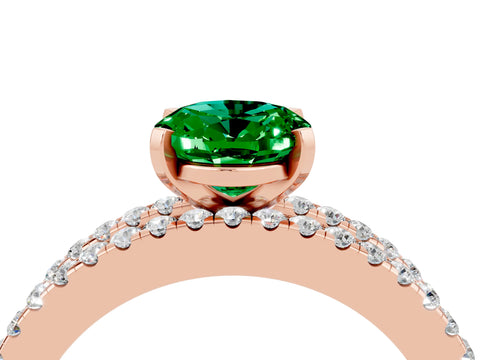 Rose gold Oval Cut Emerald Solitaire Ring with Pavé and Channel Set Band_4