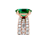Rose gold Oval Cut Emerald Solitaire Ring with Pavé and Channel Set Band_5