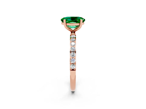 Rose gold Oval Cut Emerald Solitaire Ring with Pave Band and Four Prong Setting_26