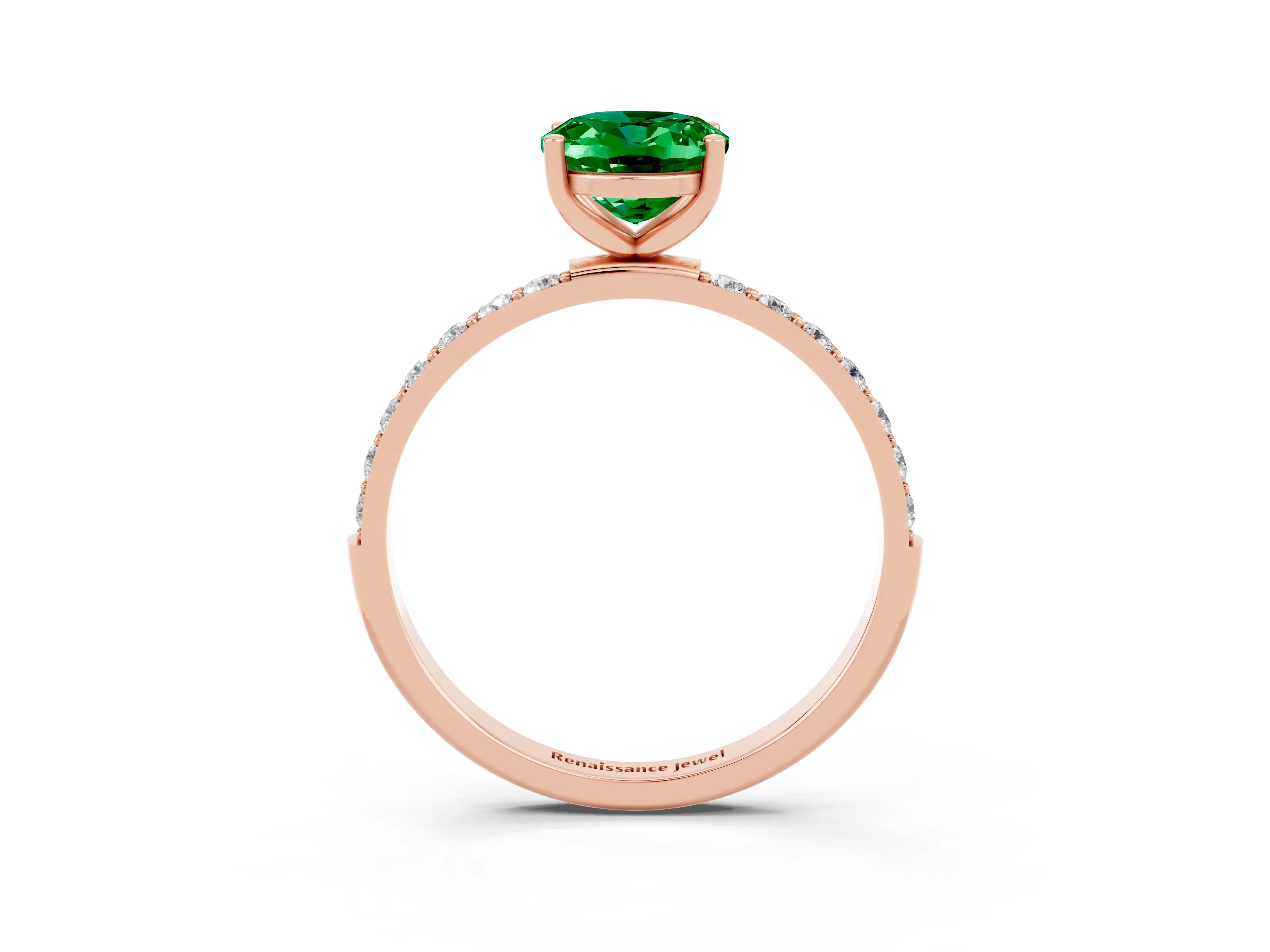 Rose gold Oval Cut Emerald Solitaire Ring with Pave Band and Four Prong Setting_27