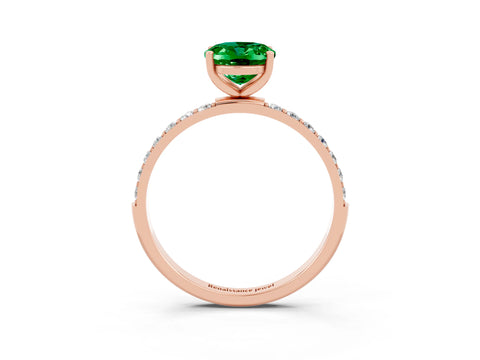 Rose gold Oval Cut Emerald Solitaire Ring with Pave Band and Four Prong Setting_27