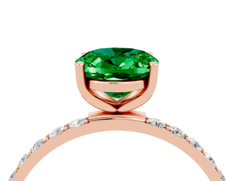Rose gold Oval Cut Emerald Solitaire Ring with Pave Band and Four Prong Setting_28
