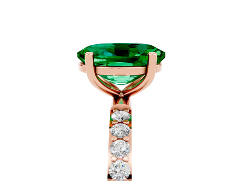 Rose gold Oval Cut Emerald Solitaire Ring with Pave Band and Four Prong Setting_29