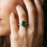 Rose gold Oval Cut Emerald Solitaire Ring with Round  Pavé Band and Four-Prong Setting_44