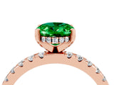 Rose gold Oval Cut Emerald Solitaire Ring with Round  Pavé Band and Four-Prong Setting_48