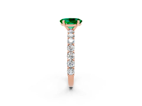 Rose gold Oval Cut Emerald Solitaire Ring with Shared Prong Pavé Band and Four-Prong Setting_2