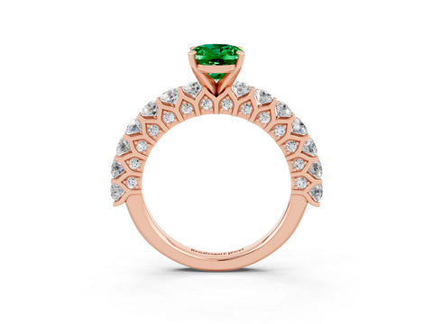 Rose gold Oval Cut Emerald Solitaire Ring with Shared Prong Pavé Band and Four-Prong Setting_3