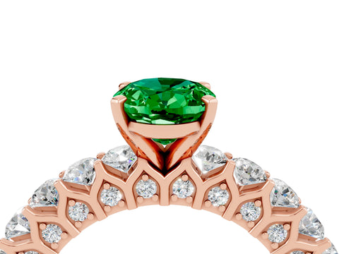 Rose gold Oval Cut Emerald Solitaire Ring with Shared Prong Pavé Band and Four-Prong Setting_4