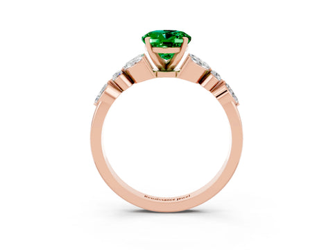 Rose gold Oval Cut Emerald Solitaire Ring with Side Stones and Four-Prong Setting_15
