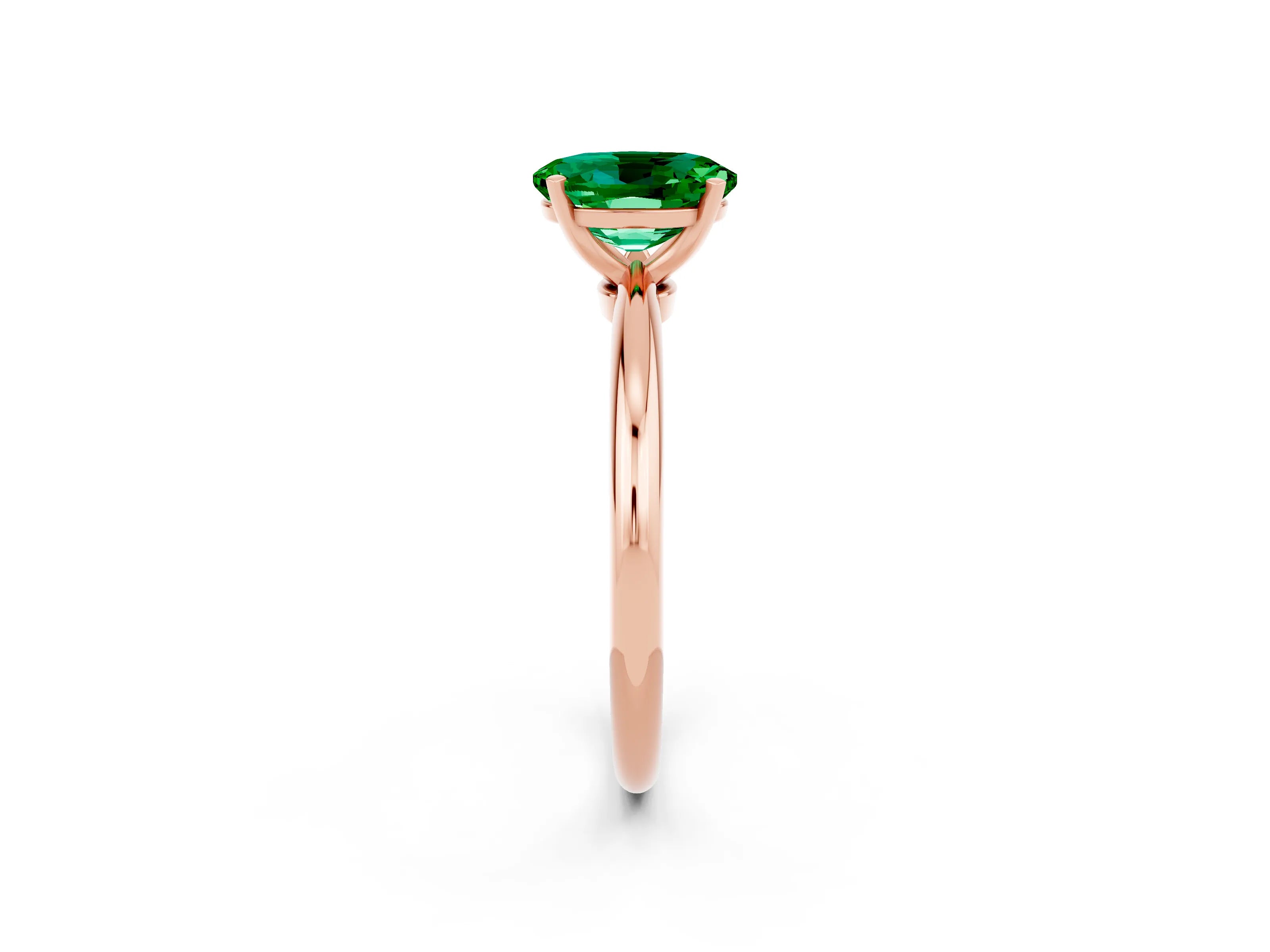 Rose gold Oval Cut Emerald Solitaire Ring with Six-Prong Setting and Classic Band_2