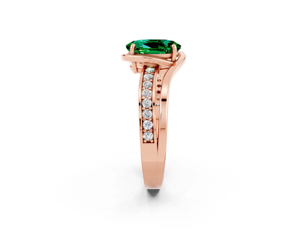 Rose gold Oval Cut Emerald Solitaire Ring with Split Shank and Prong Setting