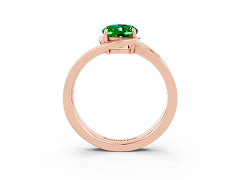 Rose gold Oval Cut Emerald Solitaire Ring with Split Shank and Prong Setting_3