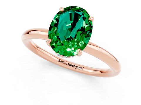 Rose gold Oval Cut Emerald Solitaire Ring with Thin Band and Four-Prong Setting_13