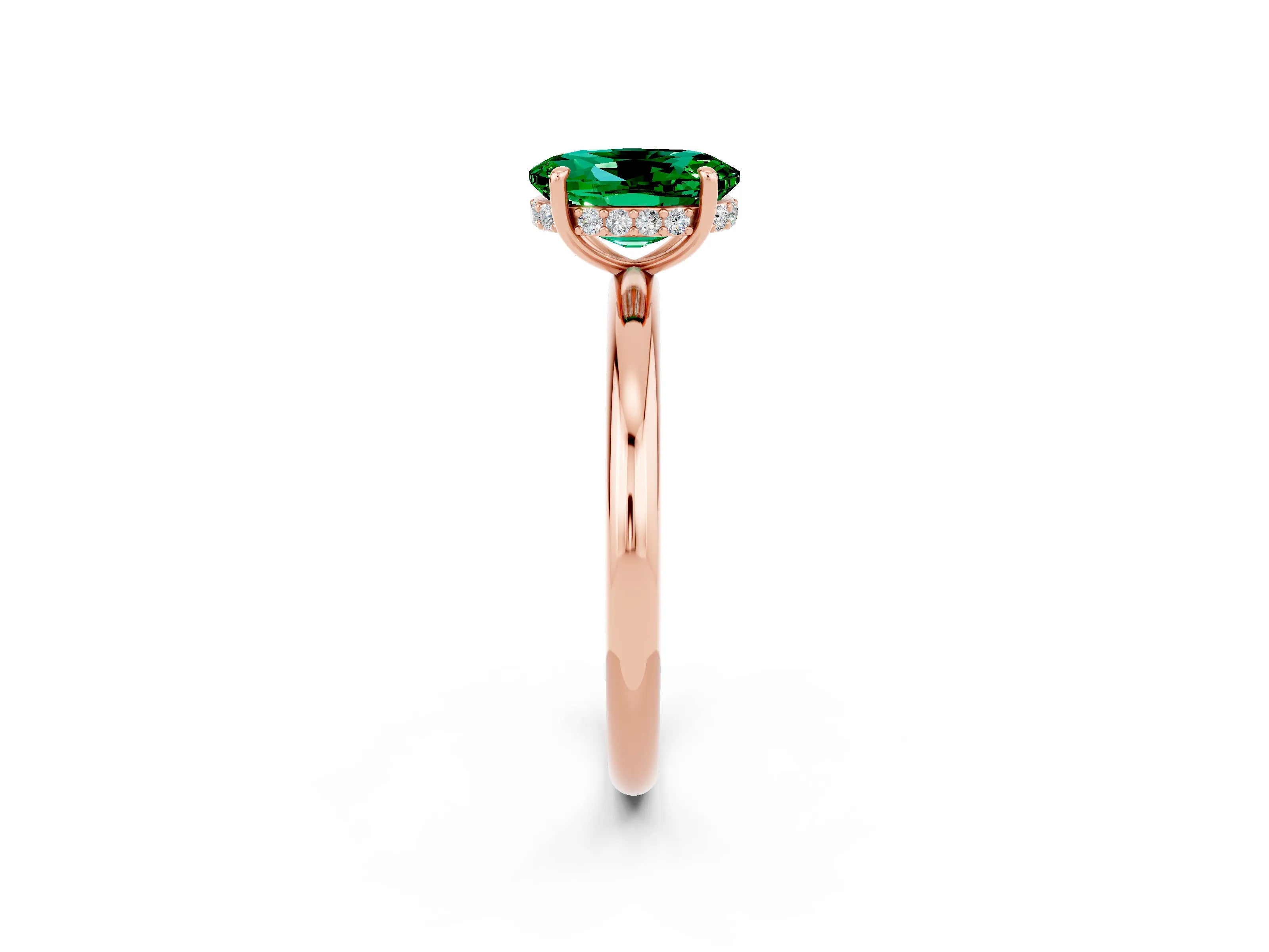 Rose gold Oval Cut Emerald Solitaire Ring with Thin Band and Four-Prong Setting_14